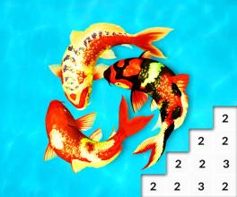 Color By Number Koi Fish Pixel Art Game截图5