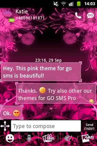 GO SMS Theme Pink Flower截图2