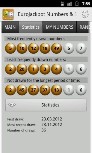 EuroJackpot Nos. &amp; Statistics截图2