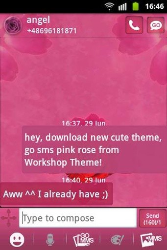 GO SMS Theme Pink Rose Cute截图2