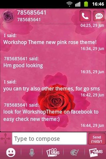 GO SMS Theme Pink Rose Cute截图4