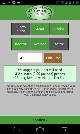 Spring Meadows Feed Calculator截图5