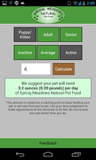 Spring Meadows Feed Calculator截图2