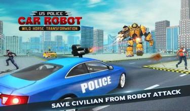 US Police Car Robot Wild Horse Transformation Game截图5