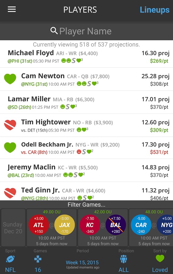 Optimal Lineups for DraftKings截图1