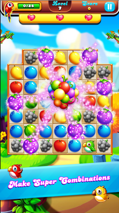 Sweet Fruits & pets best match 3 puzzle截图5