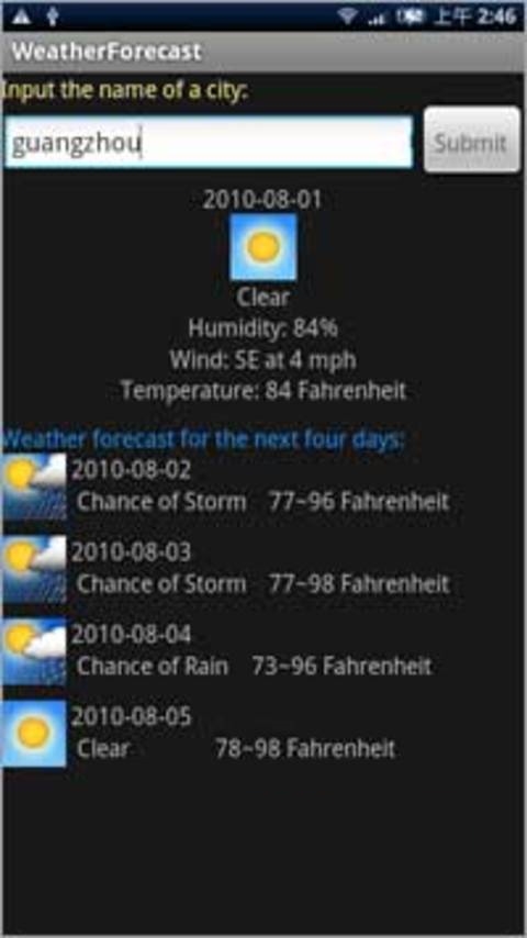 WeatherReport天气预报截图