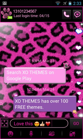 GO SMS PRO Pink Leopard theme截图3